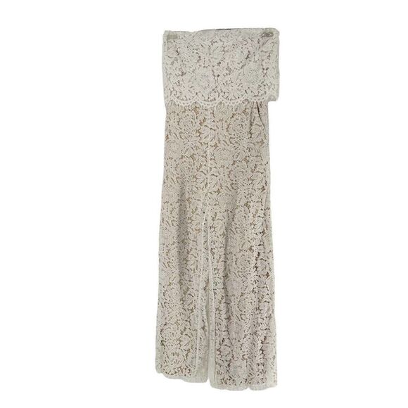 Sugar Lips White Lace Jumpsuit Strapless Size S Bridal Ruffle Pockets Rehearsal - Picture 1 of 10